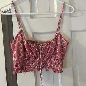 Pull&Bear Red Smocked Tie Front Camisole